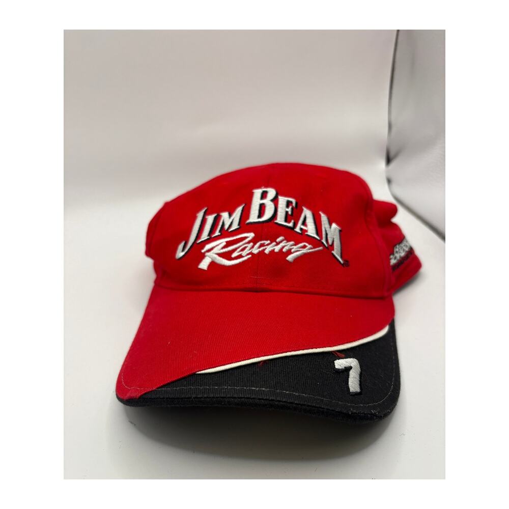 Vintage Y2K NASCAR Jim Beam Racing Adjustable Hat Red Black Embroidered OSFA
